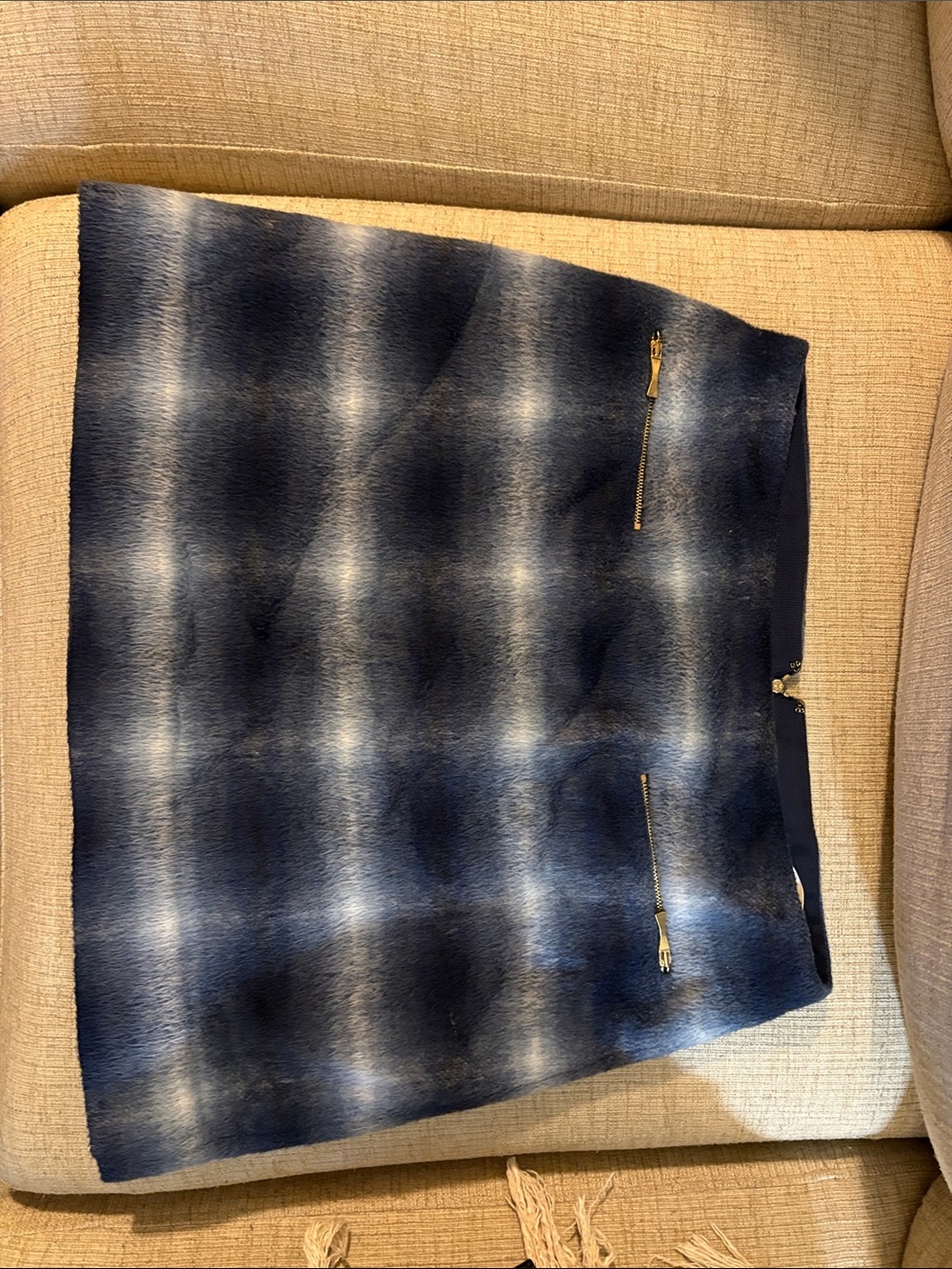 Women’s Kate Spade Blue Wool Plaid Zip-Pocket Skirt